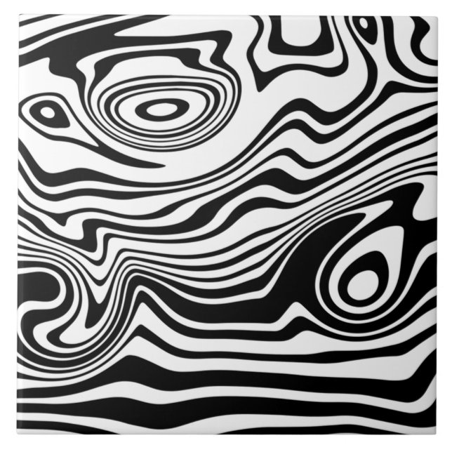 Modern Boho Black and White Pattern Strips Animal Tile (Front)