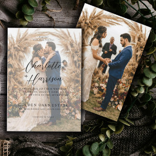 Modern Boho Black & White Overlay Photo Wedding  Invitation