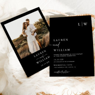 Modern Boho Black & White Photo Wedding Invitation