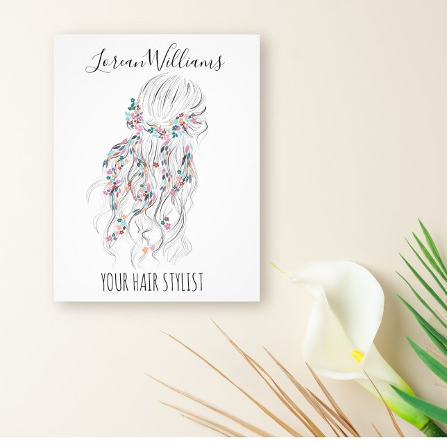 Modern Boho Black White Wavy Hair Style Floral Flyer (Creator Uploaded)