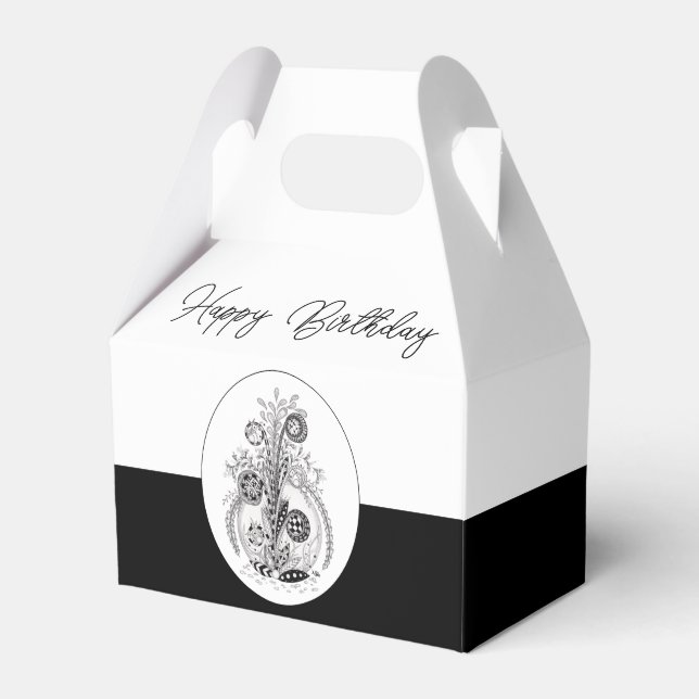 Modern Boho Bloom Ink Art -  Favour Box (Front Side)