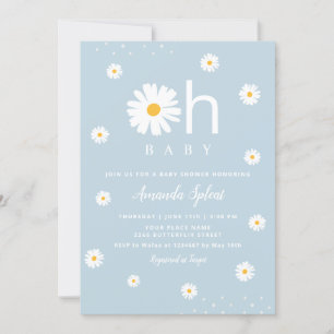 Modern Boho Blue Daisy Floral Baby Girl Shower  In Invitation