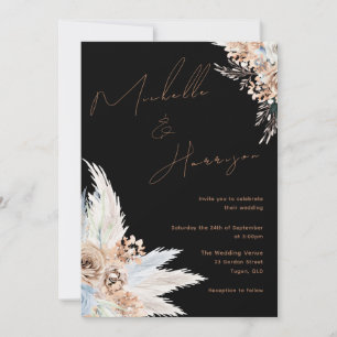 Modern Boho Blue Floral Wedding Invitation