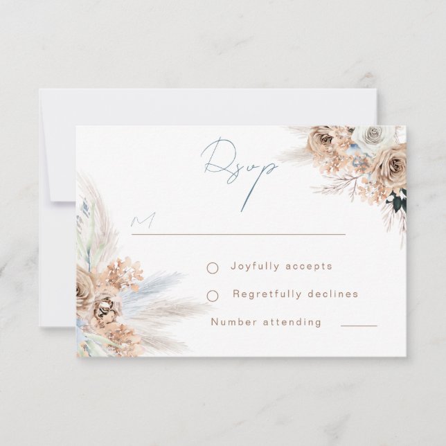 Modern Boho Blue Script Wedding  RSVP Card (Front)