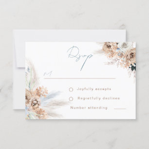 Modern Boho Blue Script Wedding  RSVP Card