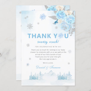 Modern Boho Blue Snowflakes Winter Baby Shower  Thank You Card
