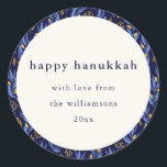 Modern Boho Blue Yellow Hanukkah Botanical Custom Classic Round Sticker<br><div class="desc">Modern Boho Blue Yellow Hanukkah Botanical Custom Classic Round Sticker</div>