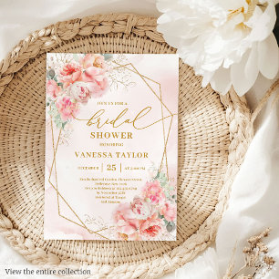 Modern Boho Blush Gold Glitter Frame Bridal Shower Invitation