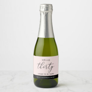 Modern Boho Blush Personalised 30th Birthday Sparkling Wine Label