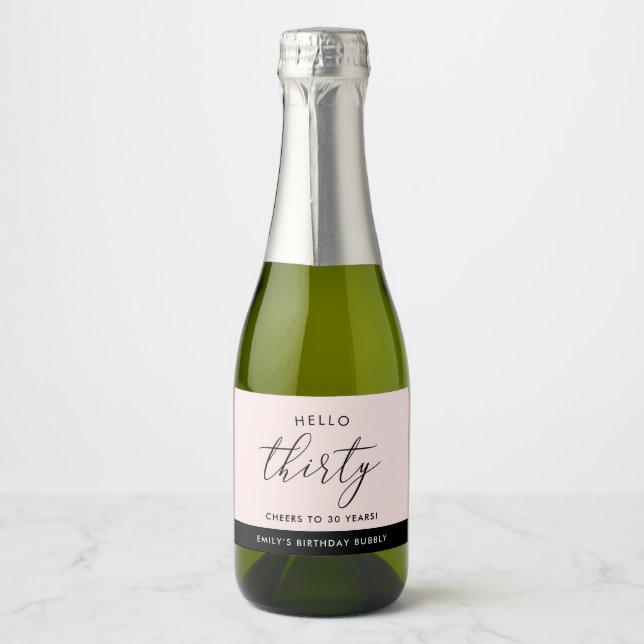 Modern Boho Blush Personalised 30th Birthday Sparkling Wine Label (Front)
