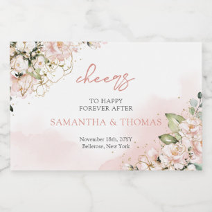 Modern Boho blush pink floral gold sparkles Sparkling Wine Label