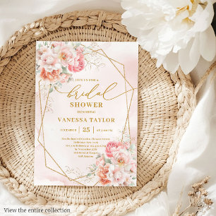 Modern Boho Blush Pink Gold Floral Bridal Shower  Invitation