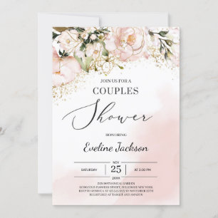 Modern boho blush pink gold floral couples shower invitation