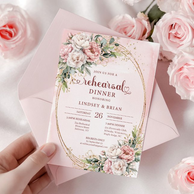 Modern Boho Blush Pink Greenery Rehearsal Dinner Invitation (Modern Boho Blush Pink Greenery Rehearsal Dinner)