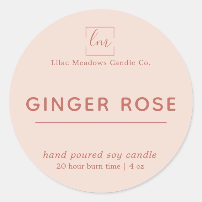 Modern Boho Blush Pink Logo Candle Round Label (Front)
