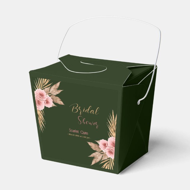 Modern boho blush pink rose bunch bridal shower #2 favour box (Front Side)