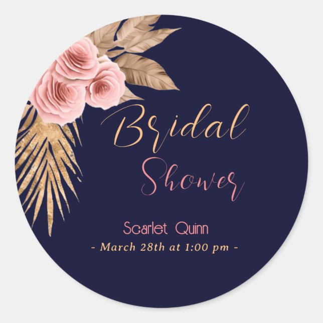 Modern boho blush pink rose bunch bridal shower #4 classic round sticker (Front)