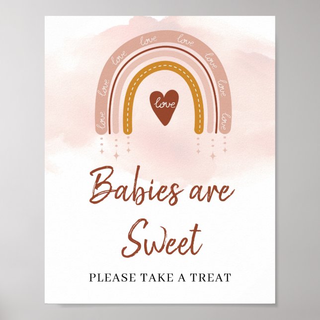 Modern Boho Blush Pink Rust Rainbow Sweet Sign (Front)