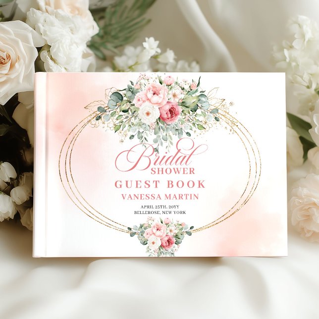 Modern Boho Blush Roses Bridal Shower Guest Book  (Modern Boho Blush Roses Bridal Shower Guest Book XL

)
