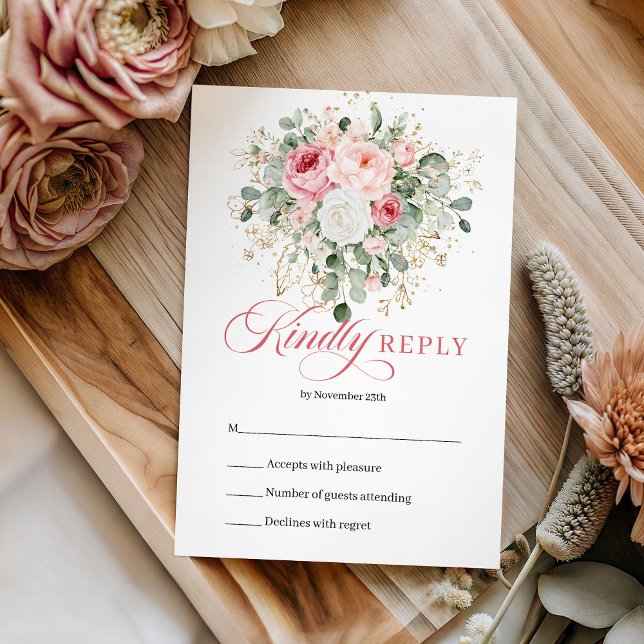 Modern Boho Blush Roses Greenery Wedding RSVP Card (Modern Boho Blush Roses Greenery Wedding RSVP Card

)