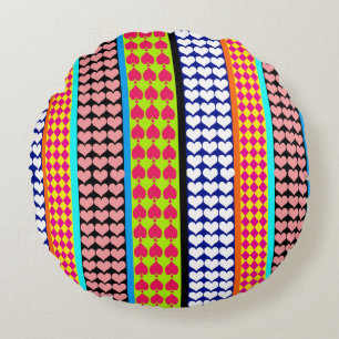 Modern Boho Bohemian Stripes Pattern Design Round Cushion