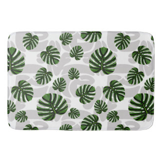Modern Boho Botanical Leaves Pattern Bath Mat