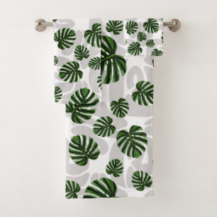 Modern Boho Botanical Leaves Pattern Bath Towel Set