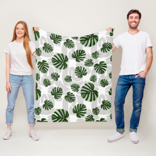 Modern Boho Botanical Leaves Pattern Fleece Blanket