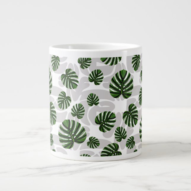 Modern Boho Botanical Leaves Pattern Large Coffee Mug (Front)