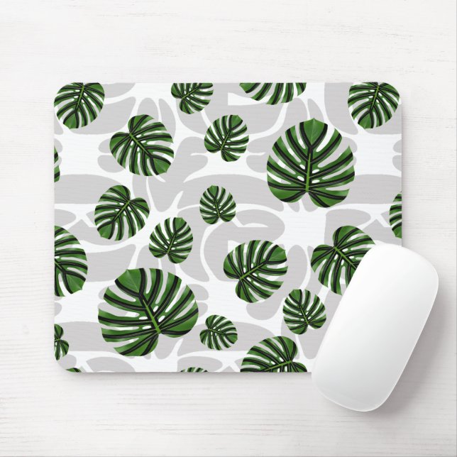 Modern Boho Botanical Leaves Pattern Mouse Mat (With Mouse)