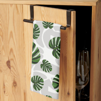 Modern Boho Botanical Leaves Pattern Tea Towel
