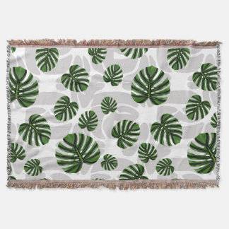 Modern Boho Botanical Leaves Pattern Throw Blanket