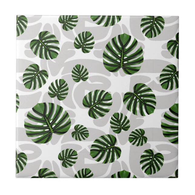 Modern Boho Botanical Leaves Pattern Tile (Front)