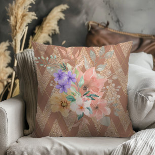 Modern Boho Botanical With Glitter Chevron Rose Cushion