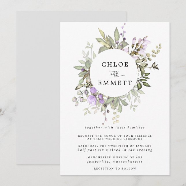 Modern Boho Botanical Wreath Wedding Invitation (Front/Back)