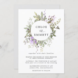 Modern Boho Botanical Wreath Wedding Invitation