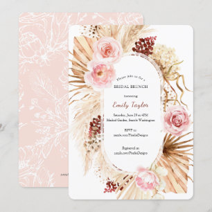 Modern Boho Bridal Brunch Pampas Grass Floral Invitation