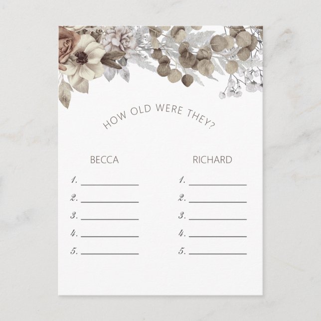 Modern Boho Bridal Shower Game How Old Were They  Postcard (Front)