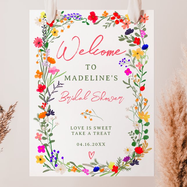 Modern boho bright wild flowers bridal welcome poster (Modern boho bright wild flowers bridal welcome poster)