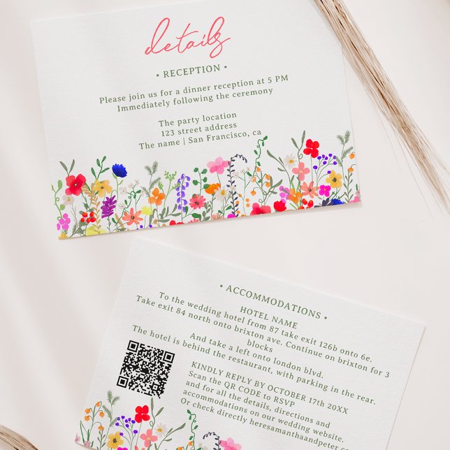 Modern boho bright wild flowers wedding details invitation (Modern boho bright wild flowers wedding details invitation)