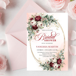 Modern Boho Burgundy Gold Eucalyptus Bridal Shower Invitation