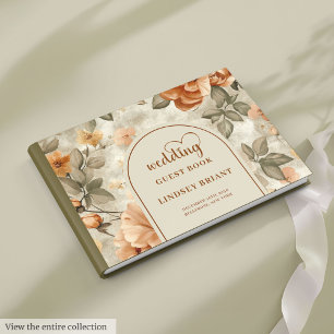 Modern Boho Burnt Orange Beige Olive Sage Wedding Guest Book
