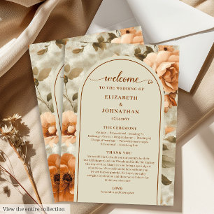 Modern Boho Burnt Orange Beige Sage Wedding Day Programme