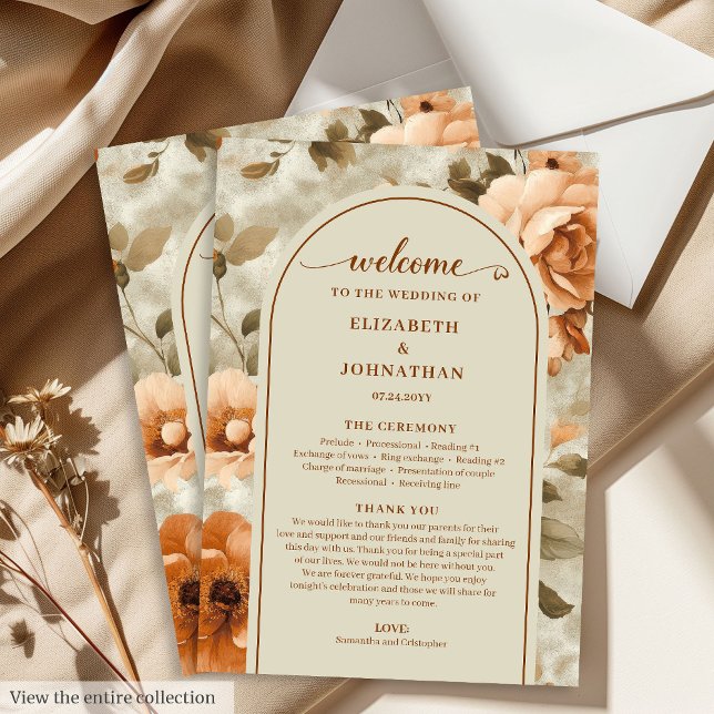 Modern Boho Burnt Orange Beige Sage Wedding Day Programme (Modern Boho Burnt Orange Beige Sage Wedding Program)