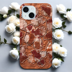 Modern boho burnt orange butterflies embroidery  iPhone 15 case