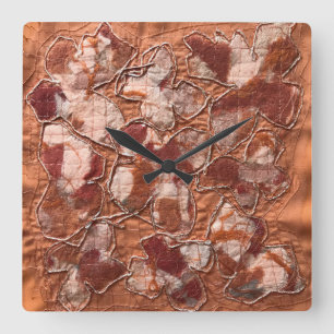 Modern boho burnt orange butterflies embroidery square wall clock