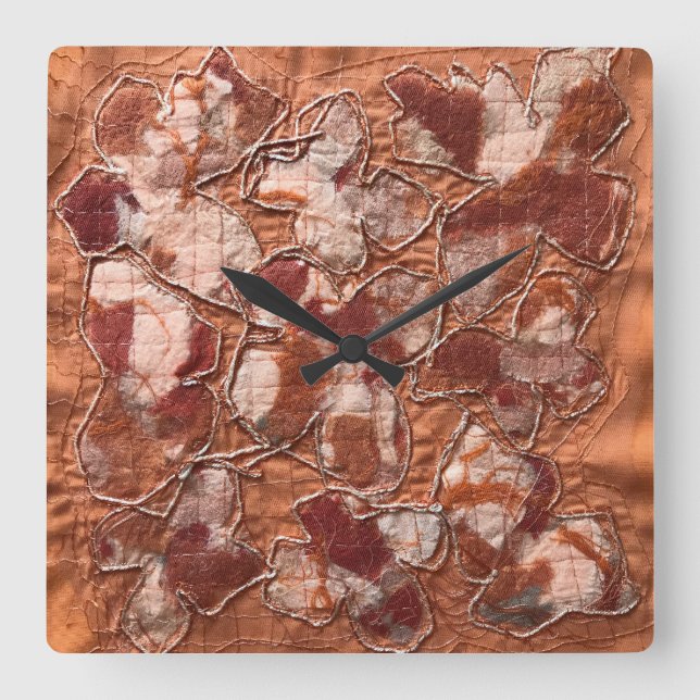 Modern boho burnt orange butterflies embroidery  square wall clock (Front)