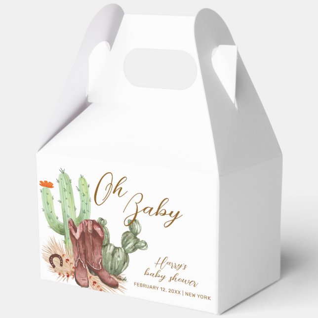 Modern Boho Cactus Cowboy Shoes Baby Shower  Favour Box (Back)