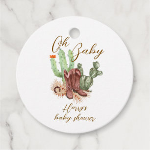 Modern Boho Cactus Cowboy Shoes Baby Shower  Favour Tags