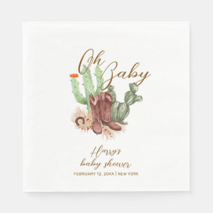 Modern Boho Cactus Cowboy Shoes Baby Shower  Napkin